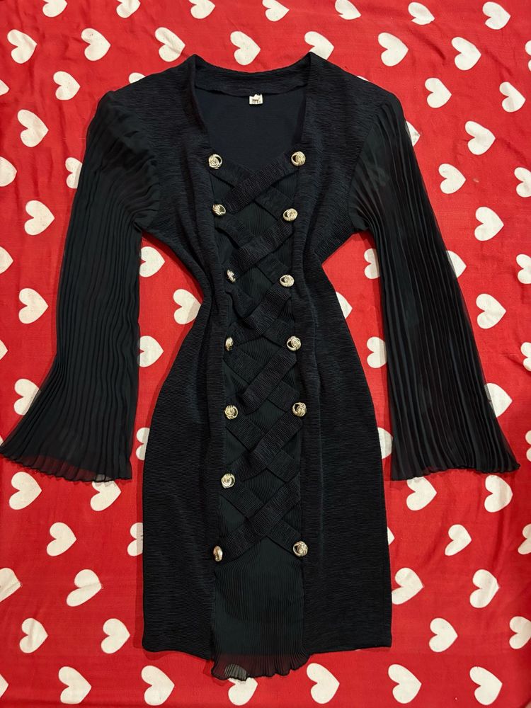 Elegant Black Button-Front Dress