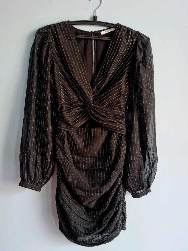 Striped Ruched Mini Dress Black Shimmer NA-KD