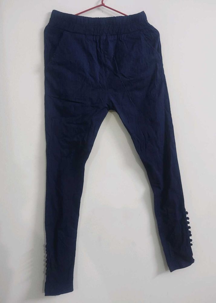 Navy Blue Cigarette Pants With Pockets