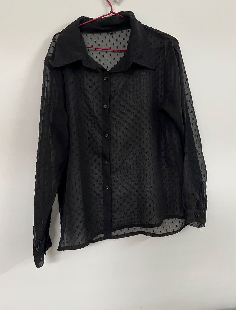Sheer Black Button-Down Top