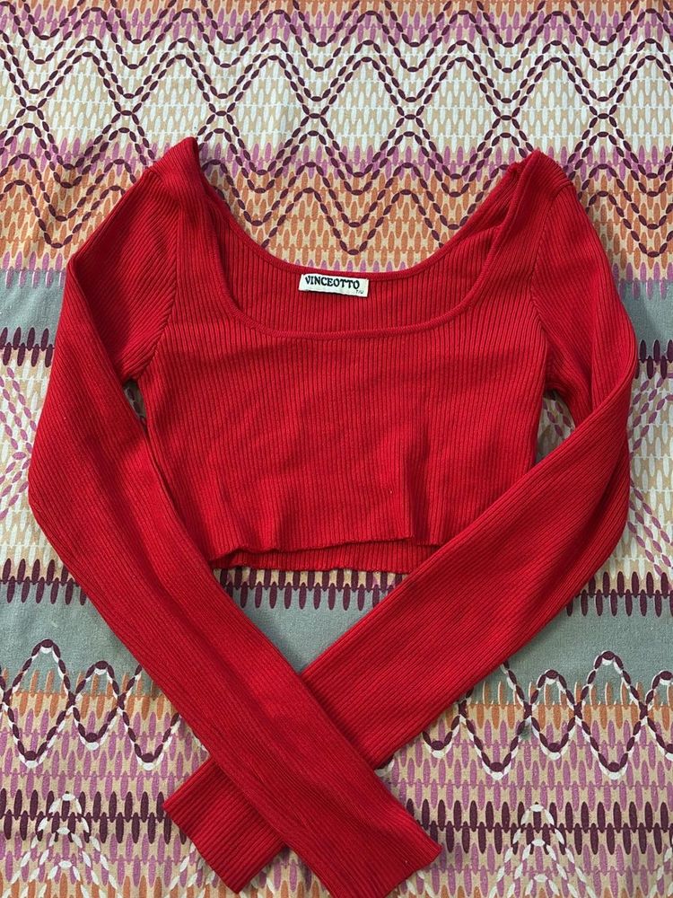 Red Knit Crop Top