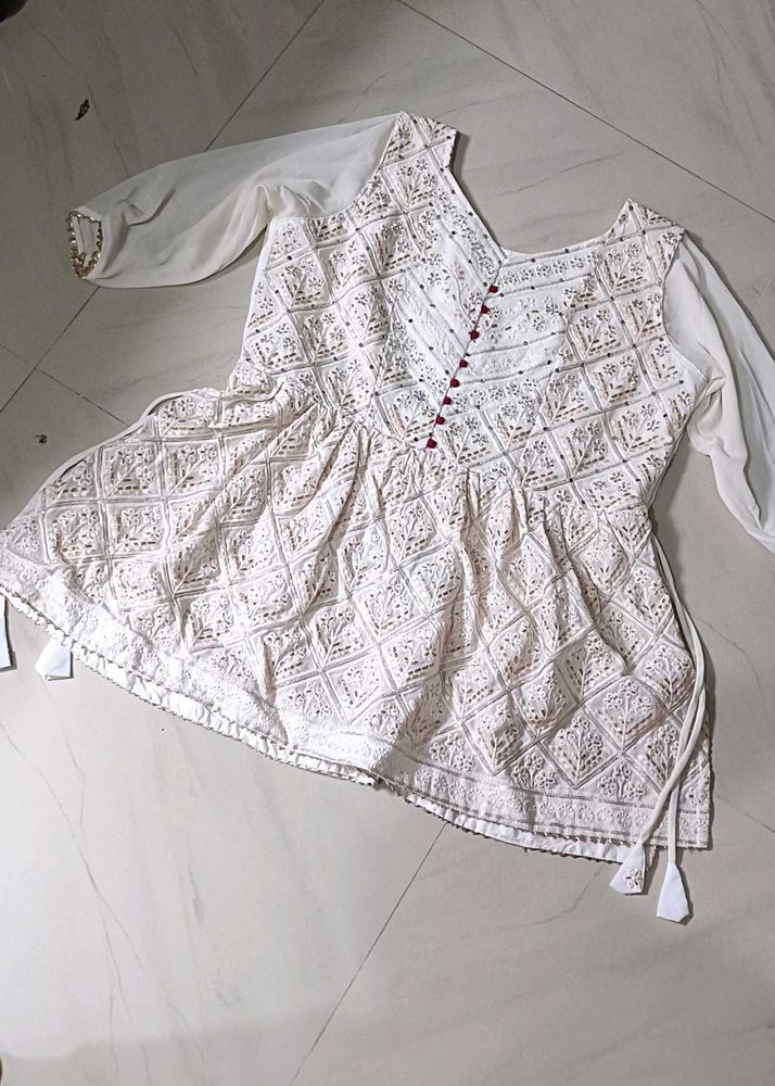 White Rani Embroidered Gagra Dress