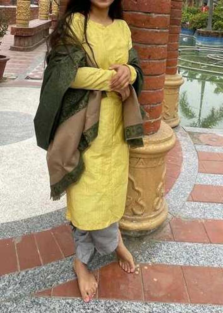 Yellow Kurti with grey salwar