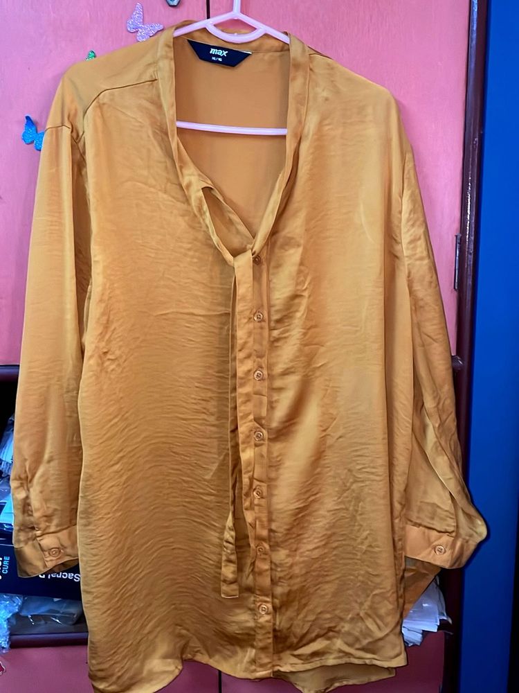 Max Mustard Tie-Neck Satin Shirt XL