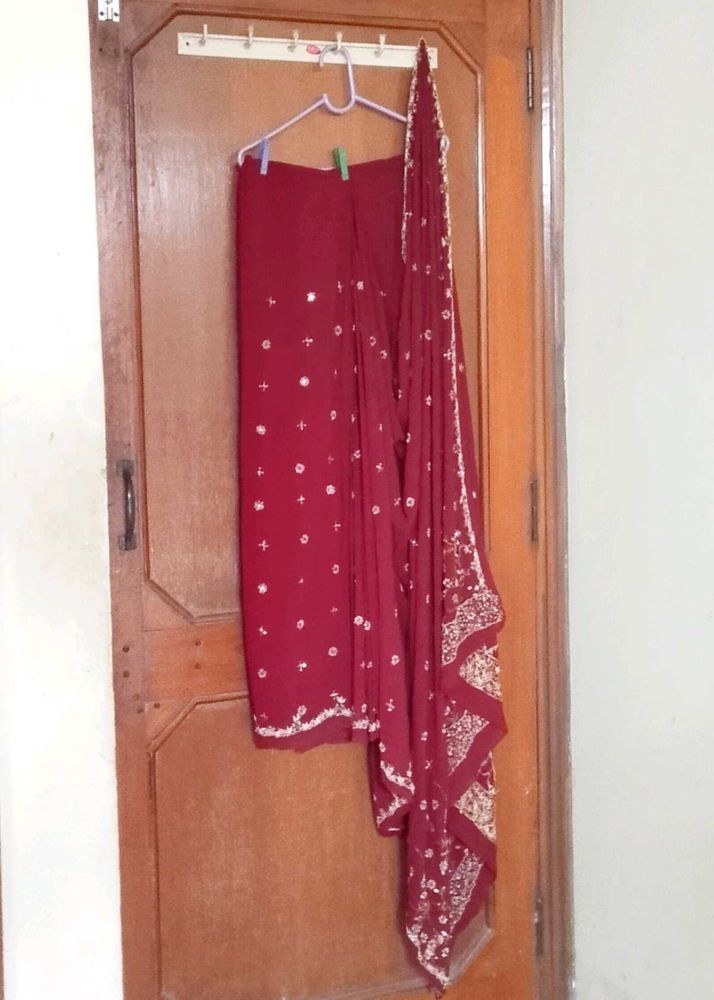 Fancy Maroon Ready to Wear Saree With Blouse