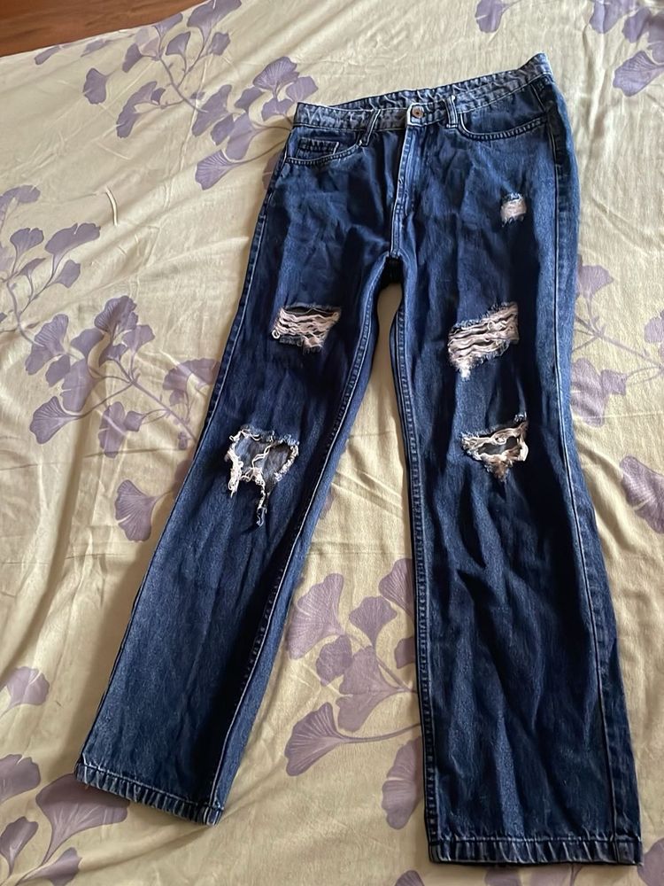 Ripped Straight Leg Jeans