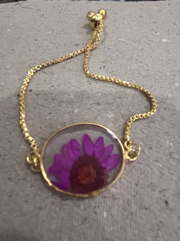 Handmade Gold Pressed Flower Bracelet