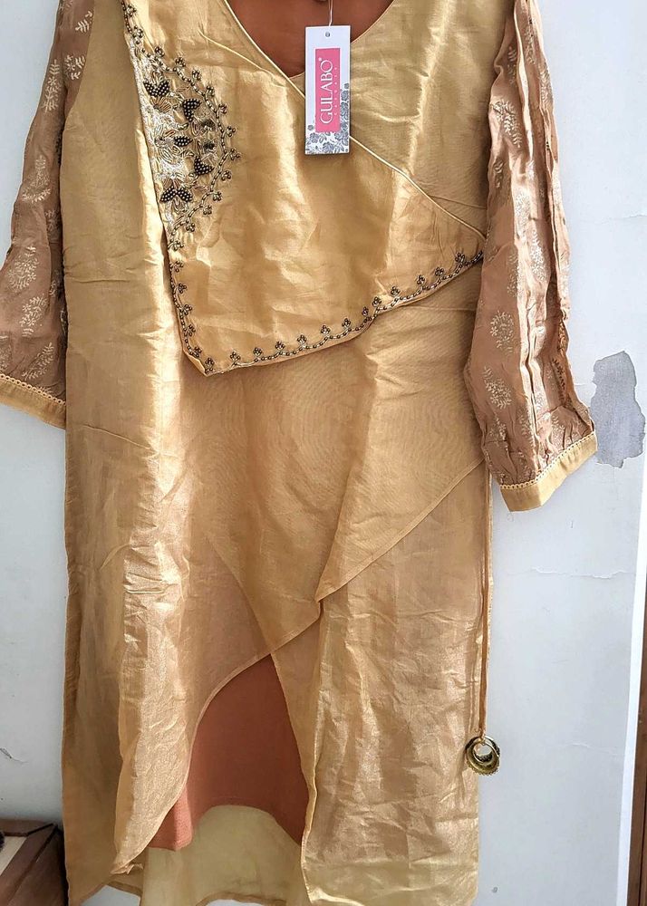 Elegant Gold Kurti And Bottom Plazzo