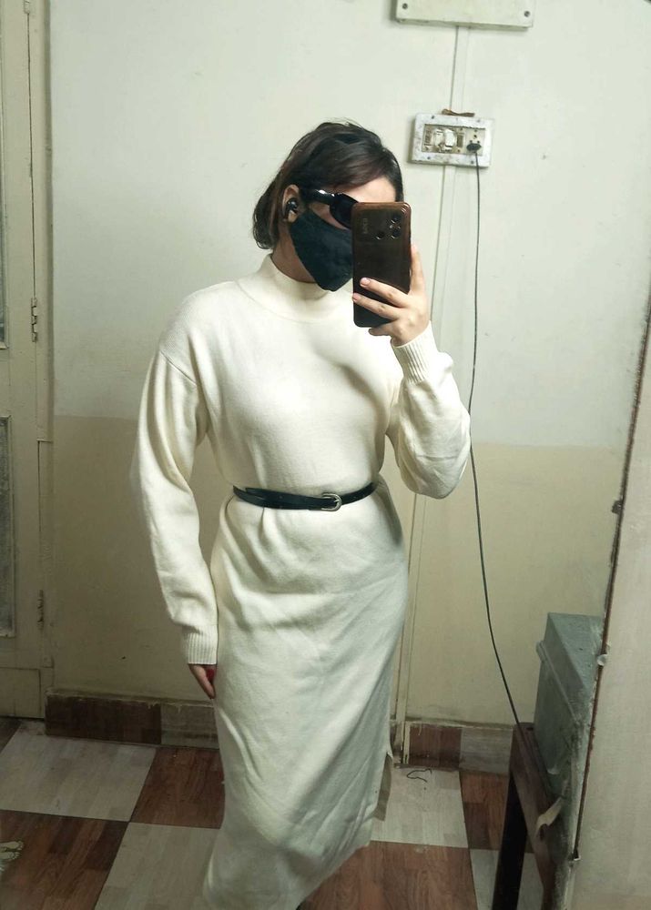 Cream Knit Midi Dress