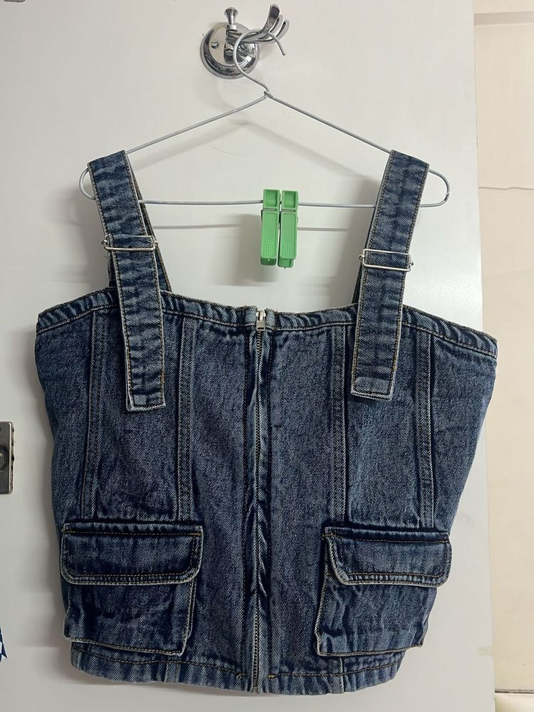 New Denim Strappy Crop Top