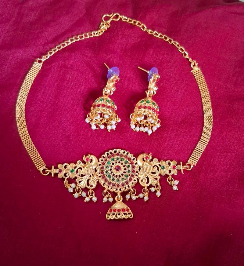 Peacock motifs, Stone Studded Jewellery Set