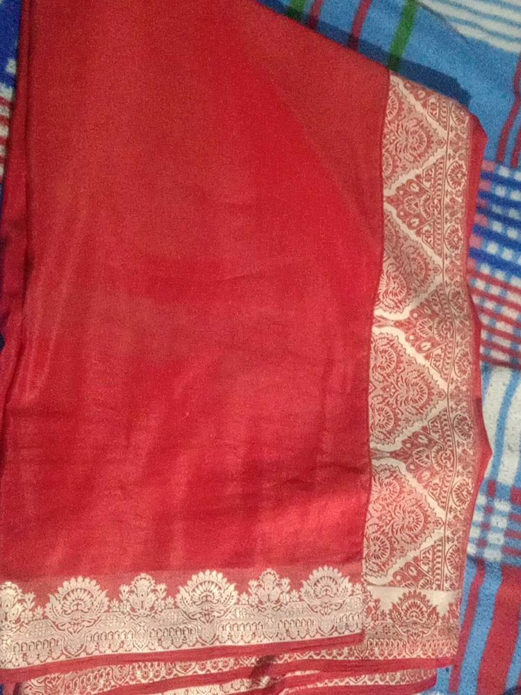 Elegant Red Saree with Border