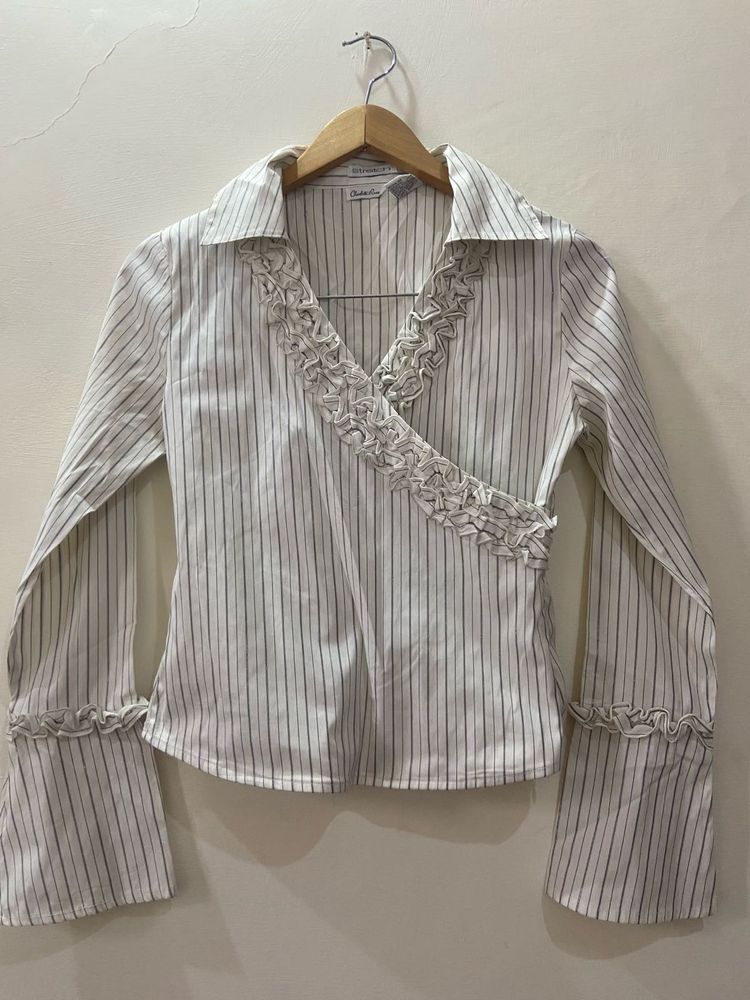 Striped Ruffle Detail Blouse