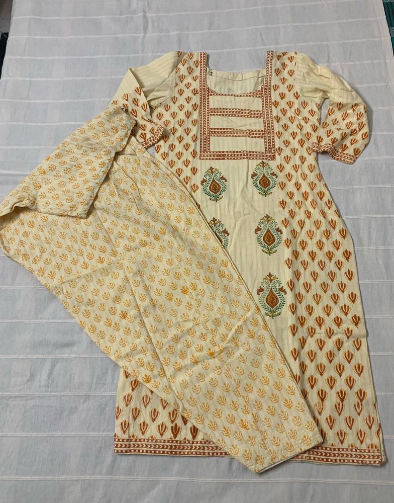2Pc Set | Light Yellow Kashmiri Suit Salwar
