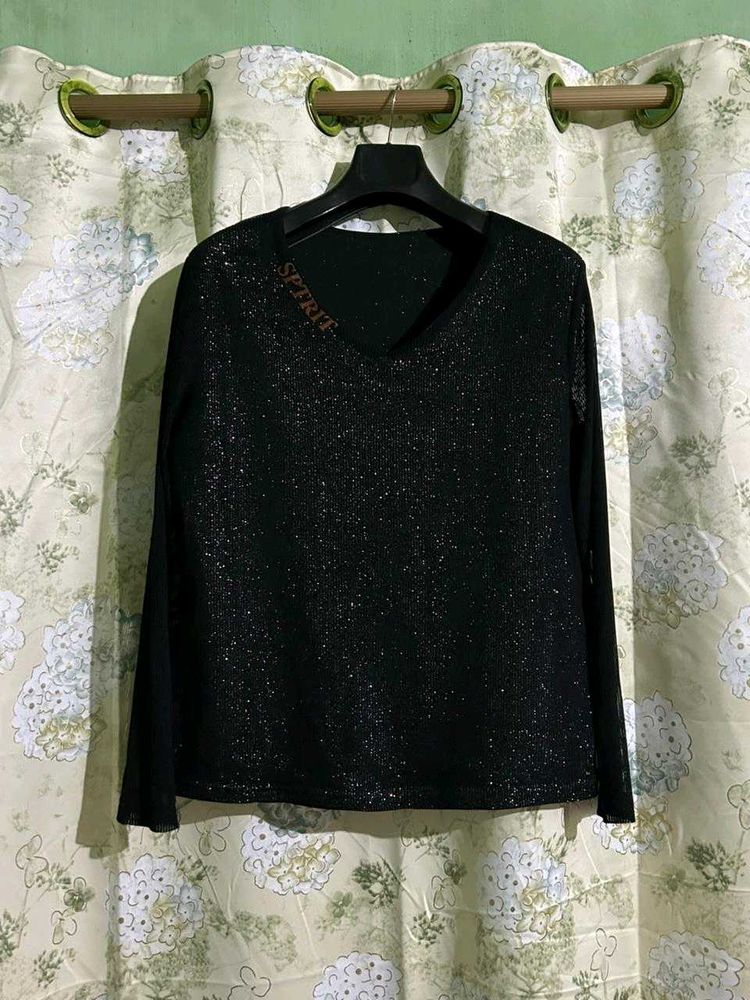 Sparkly Black Long Sleeve Top