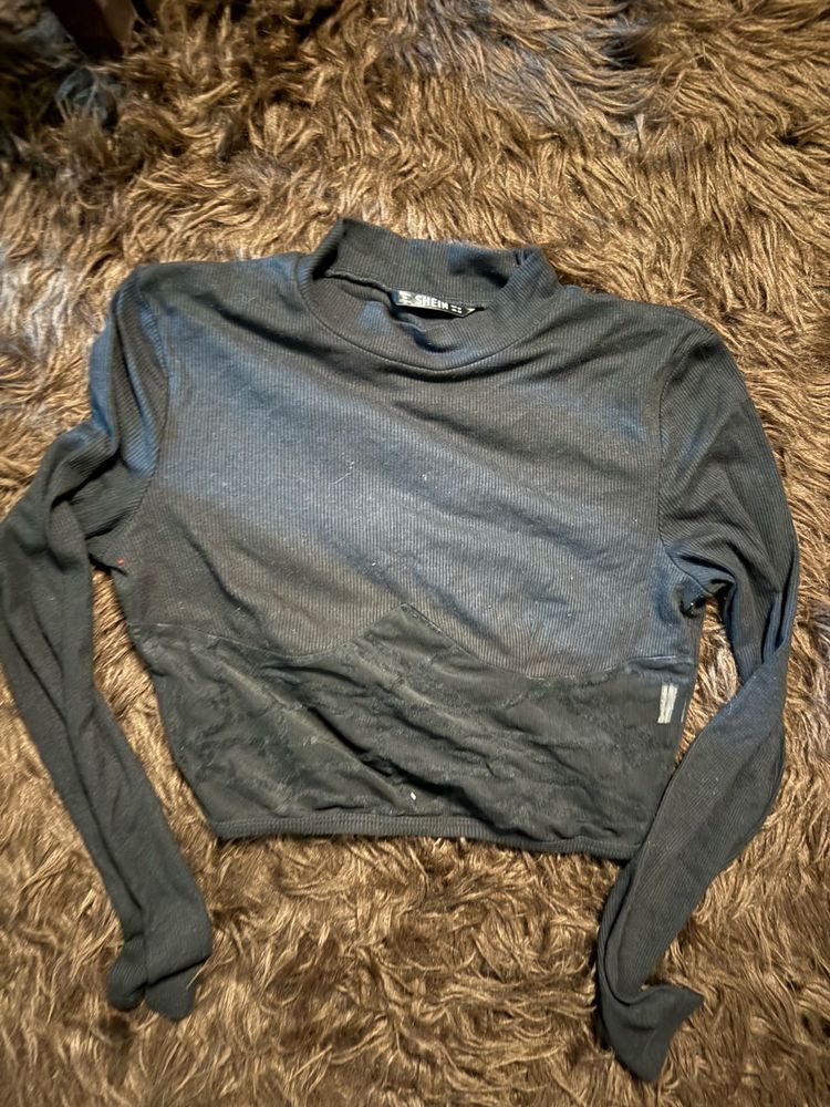 Black Long Sleeve Top W sheer design