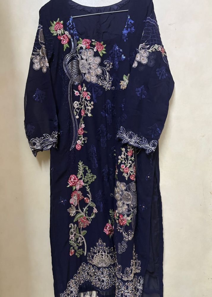 Pakistani Navy Blue Chiffon Set heavy embroid