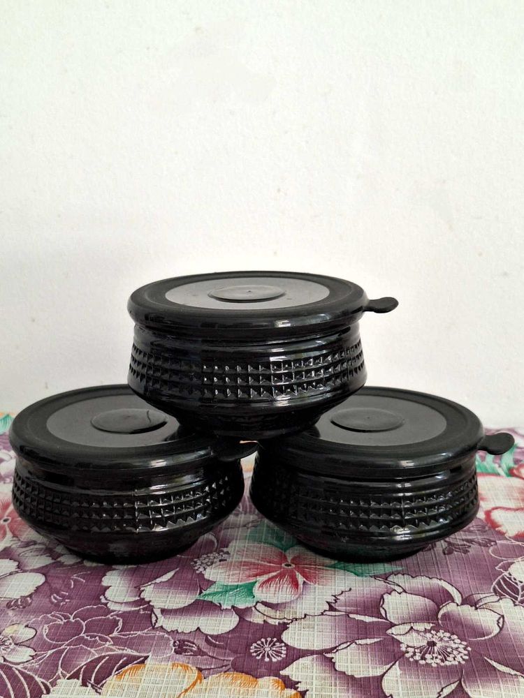 Handcrafted Glass Handi With Lid Set Of 3