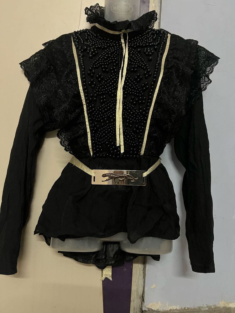 Pintrest Elegant Black Embellished Top