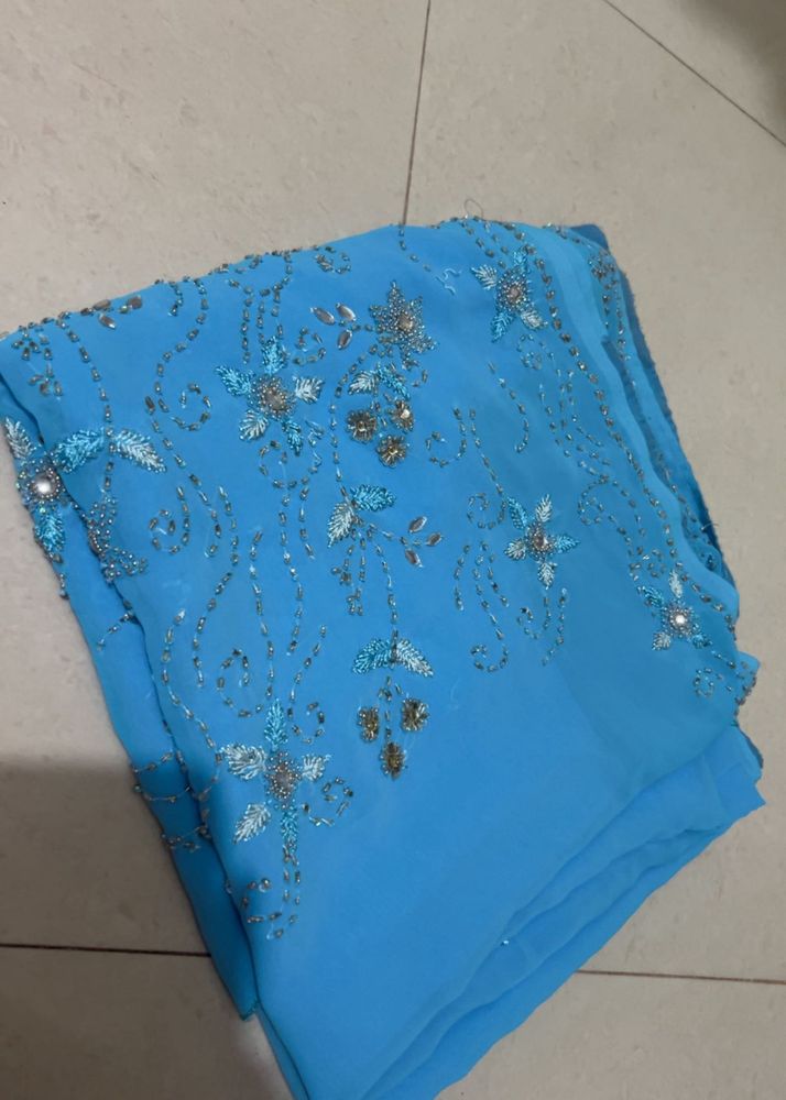 y2k fully heavy Blue Embellished Saree