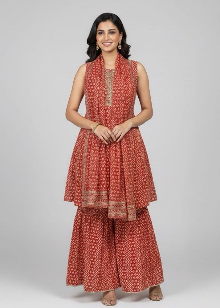 Elegant Printed Kurta Sharara Set