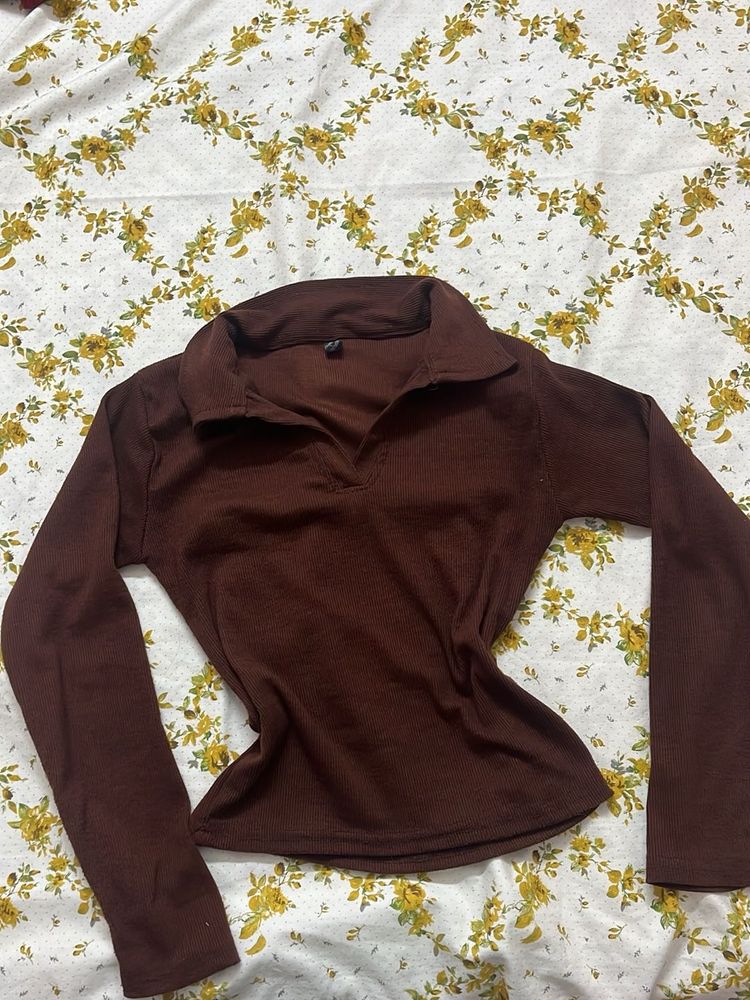 Coffee Brown Long Sleeve Top