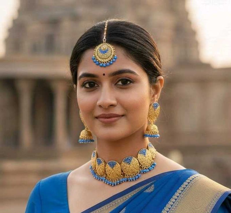 Gold &amp; Blue Indian Jewelry Set