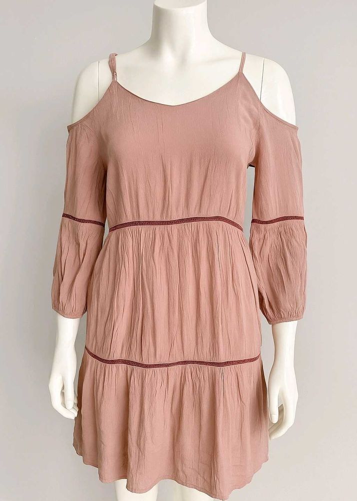 Beige Cold Shoulder Dress
