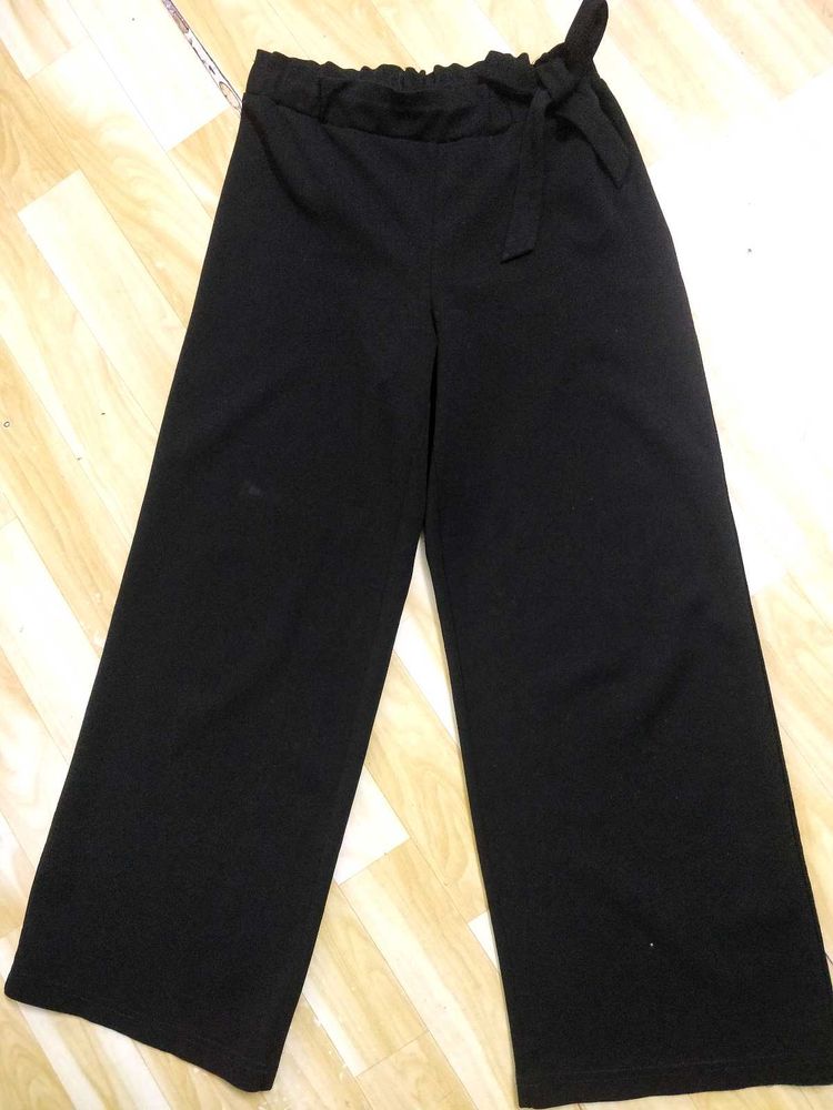 Black Wide Leg Tie Waist Pants