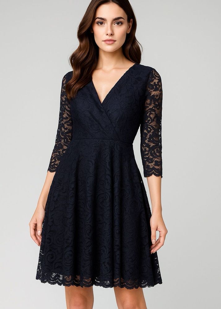 Elegant Black Lace Wrap Dress