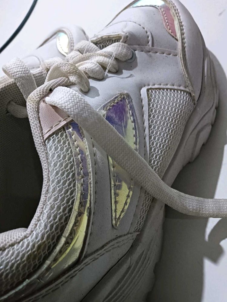 White Holographic Accent Sneakers