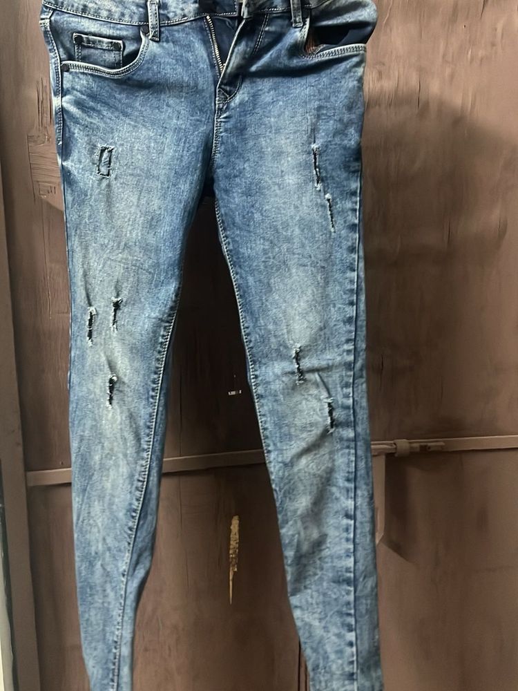 Distressed Slim-Fit Blue Denim Jeans