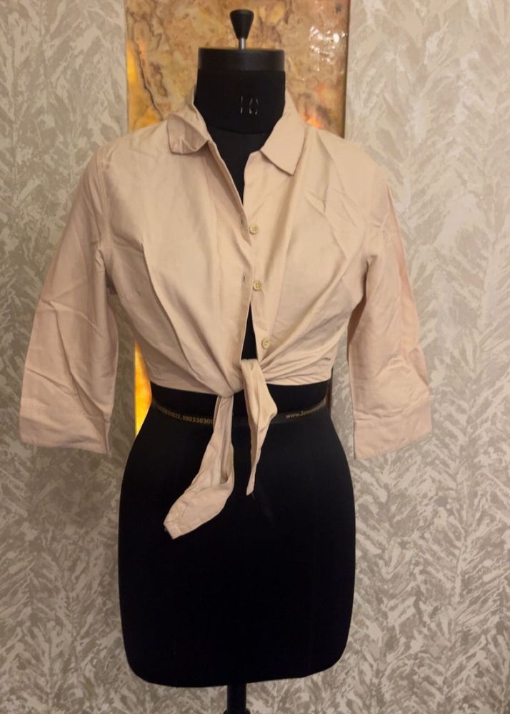 Beige Tie-Front Top
