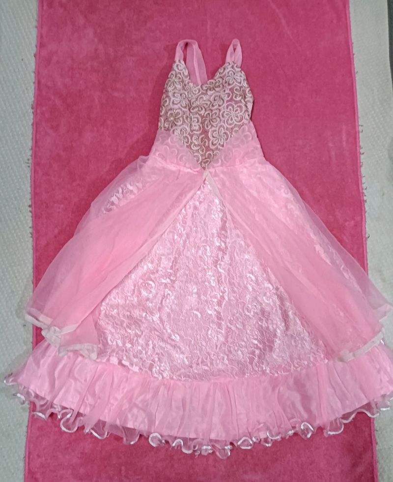 Baby Pink Party Wear Net Frock