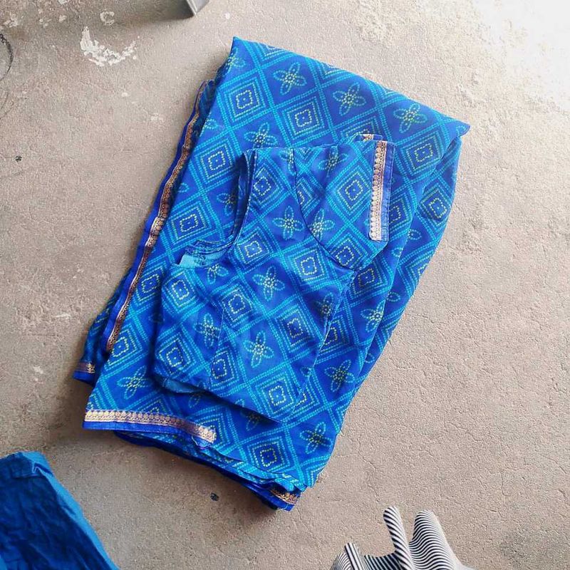 Blue Bandhani Saree &amp; Blouse