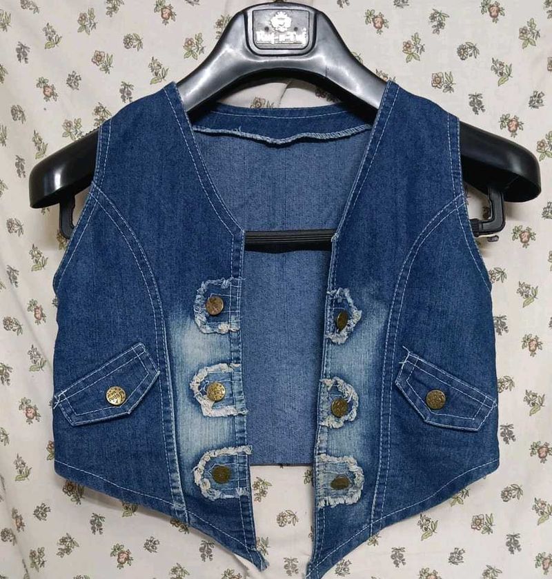 Denim Vest with Button Details