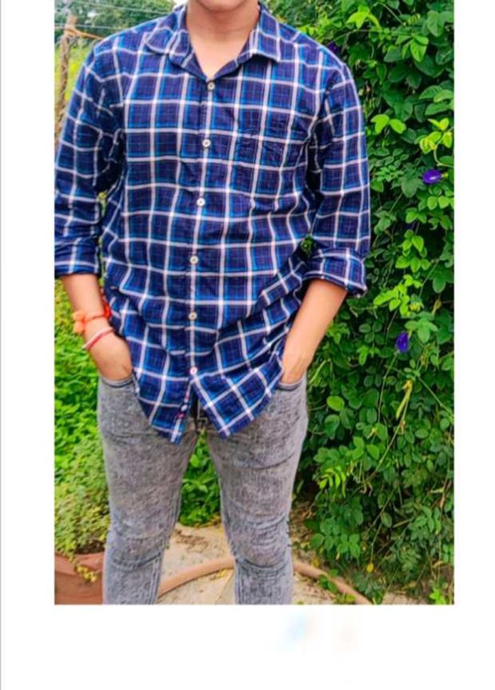 Blue &amp; White Plaid Casual Shirt