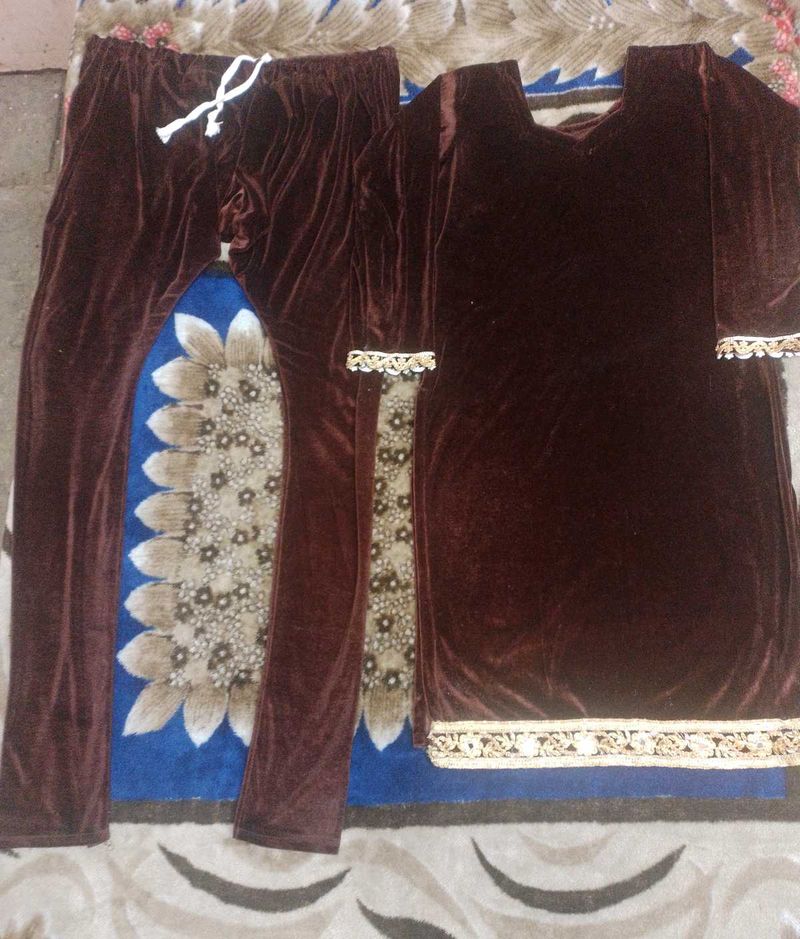 Brown Shaneel kurti &amp; pajama suit