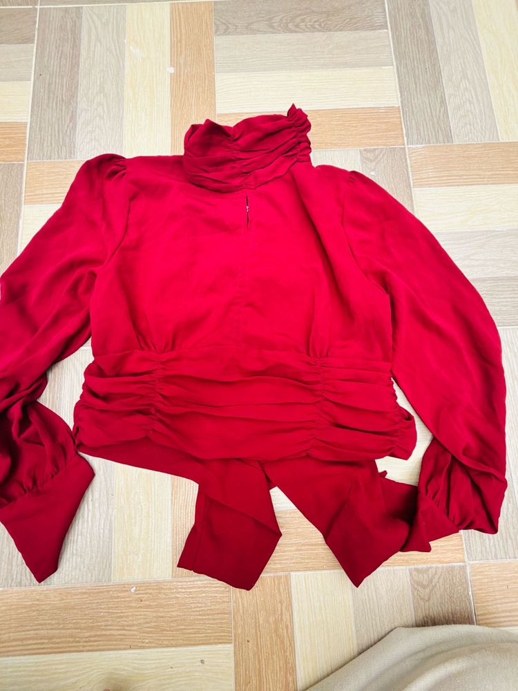 Red High Neck Top