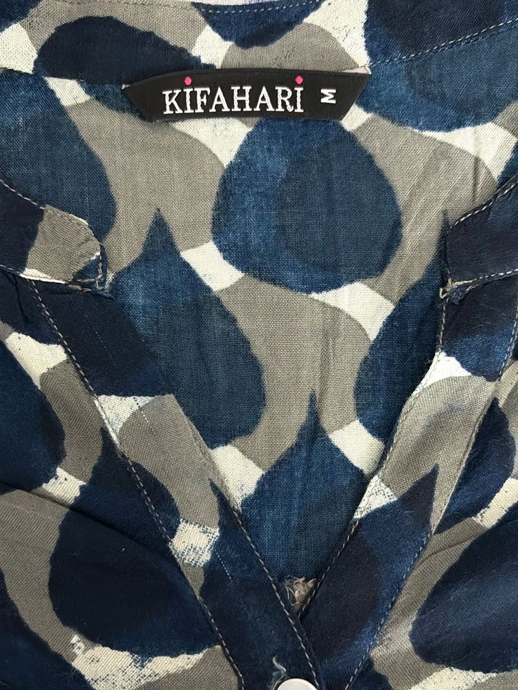 Blue Leaf Print Kurta