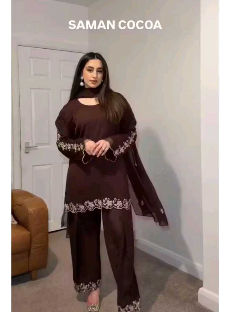 Elegant Brown Embroidered Salwar Suit