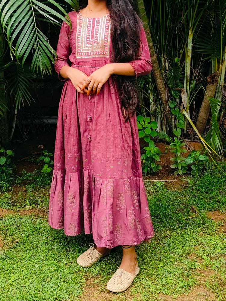 Elegant Embroidered Mauve Dress