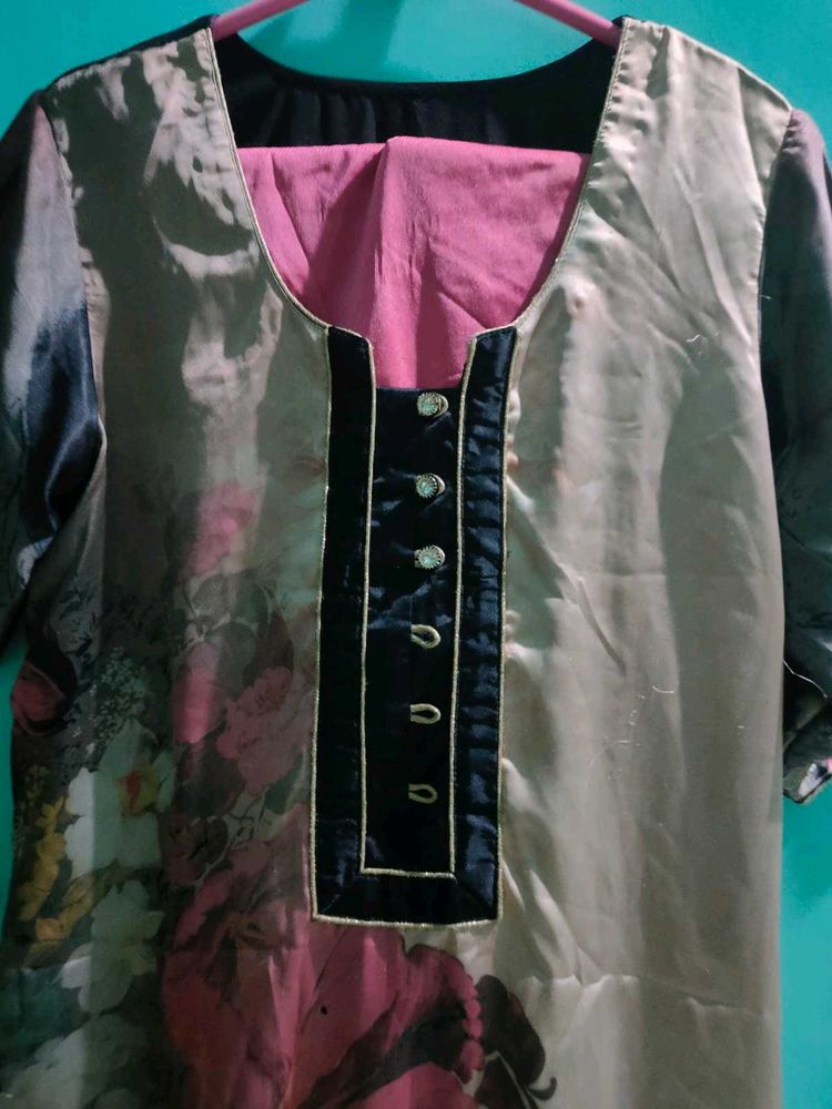 Floral Silk-Blend Kurti Set