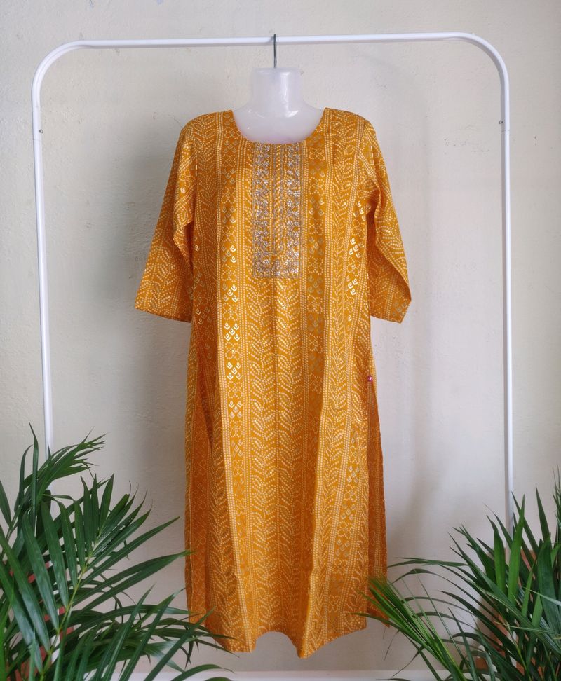 Varanga Mustard Printed Kurta ( Women)