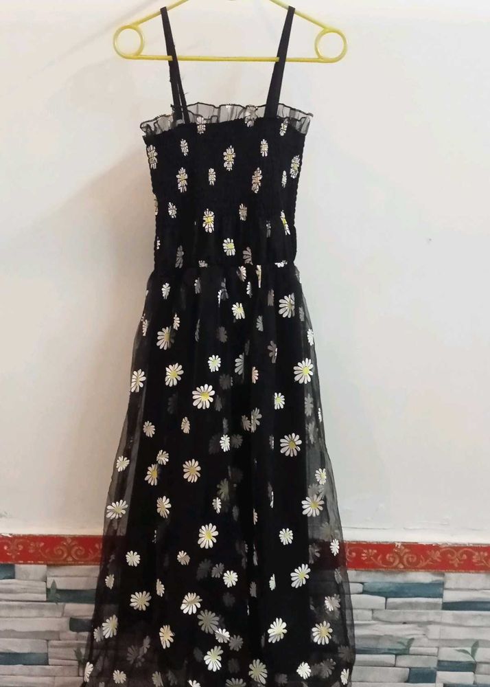 Daisy Print Black Dress