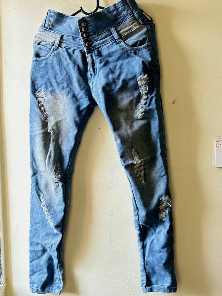 Distressed High-Waisted Jeans