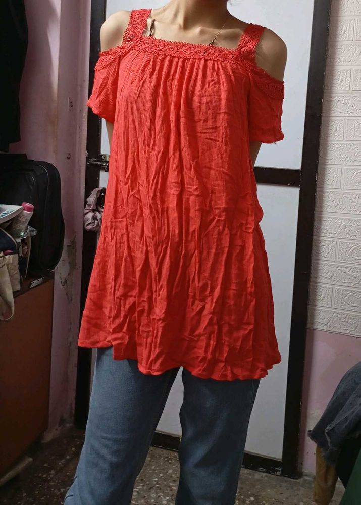 Red Off-Shoulder Top &amp; Dress For Kids