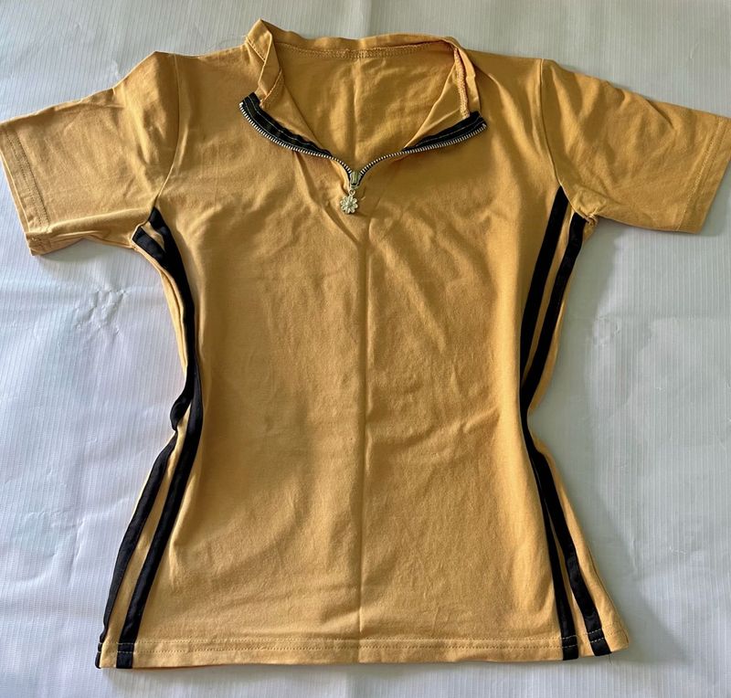 Striped Detail Zip-Up Top