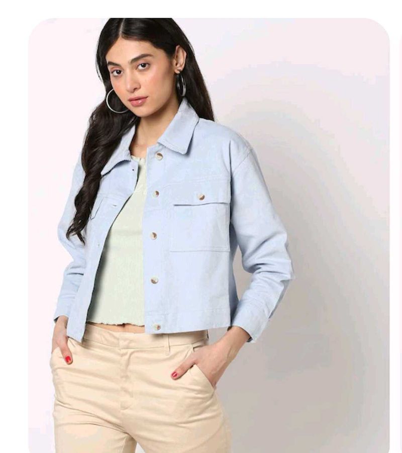 Blue Cropped Denim Jacket