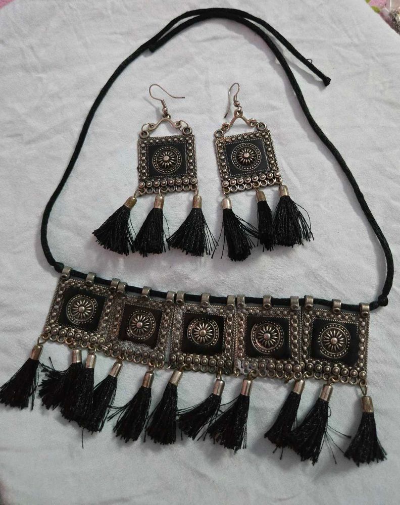 Rajasthani jewellery set of oxidised silver plated